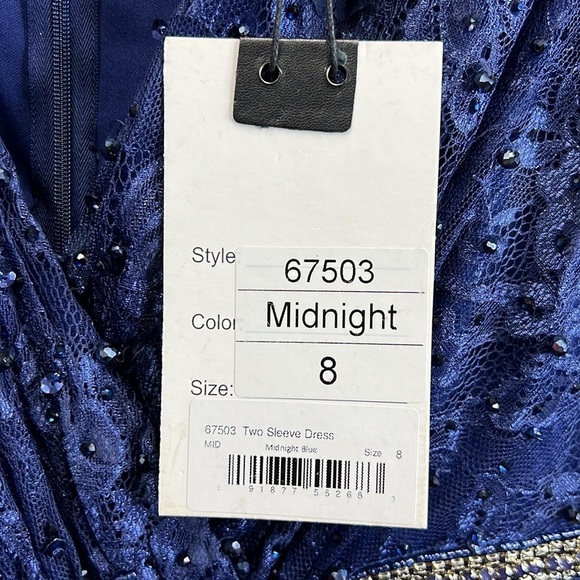 Mac Duggal 67503 NWT Floral A-line Evening Dress in Navy Blue - Picture 8 of 8